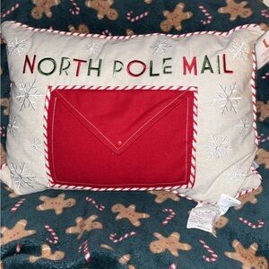 North Pole Mail Holiday Pillow - Red and Cream